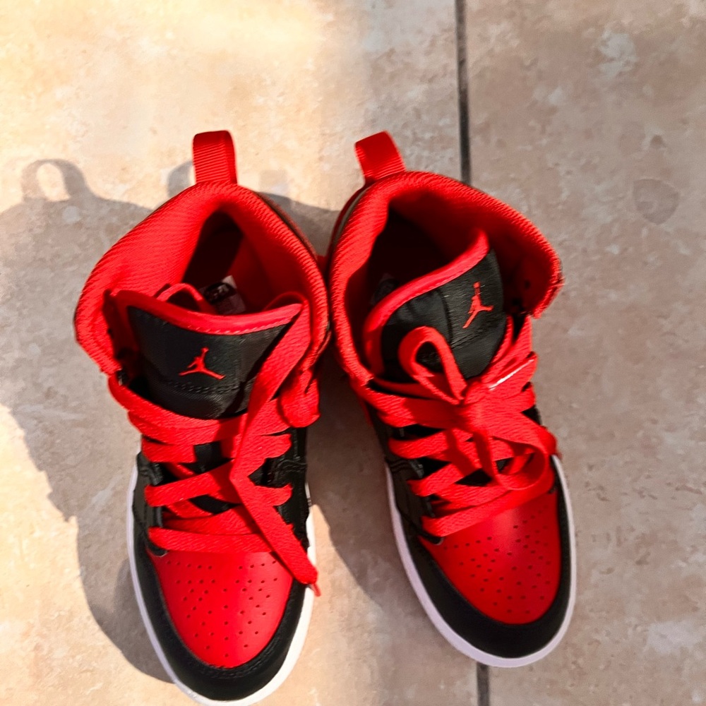 Red and black Nike Air Jordan, kids size 12.5, excellent condition